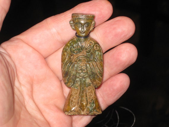 All natural hand carved Jade Chinese scholar pendant, with adjustable necklace.