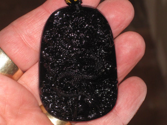 Black Obsidian dragon pendant, with adjustable necklace.