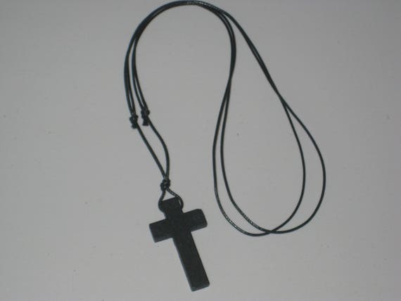 Hand carved wood cross pendant, with adjustable necklace.