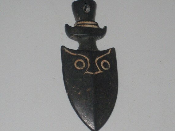 All natural hand carved two sided very old black Jade stone arrow head pendant.