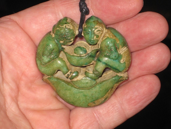 All natural hand carved Jade 2 working men pendant, with adjustable necklace.