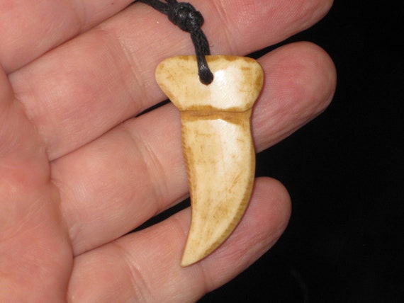 Buffalo bone dinosaur tooth, hand carved pendant.