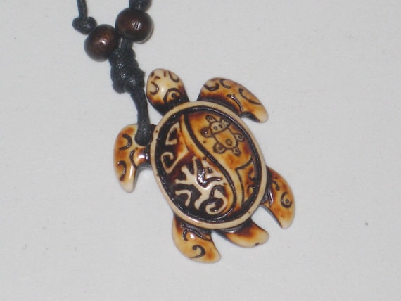 Surfers tribal sea turtle necklace, adjustable up to 32" long.