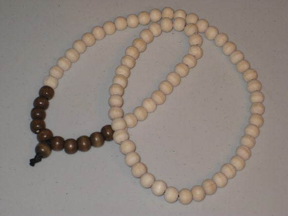 Brown & white wood bead surfer necklace, hand made.