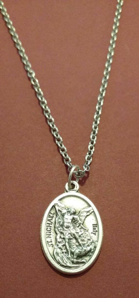 Saint Michael The Archangel On A Stainless Steel Necklace - Saint Michael Police Pendant Saint Michael The Archangel On A Stainless Steel Necklace - Saint Michael Police Pendant