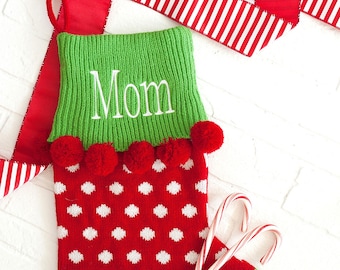 Christmas Stocking, Pom Pom Stocking, Monogrammed Stocking, Personalized Stocking