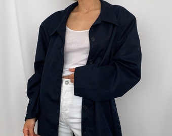 Unisex Vintage Lightweight Navy Button-up Jacket XS S M L XL