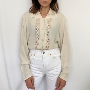 Vintage Sand Lightweight Detailed Blouse XS S image 1