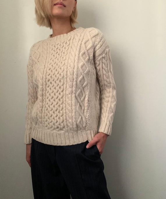 Vintage Hand Knit Beige Cable Knit Sweater XS S
