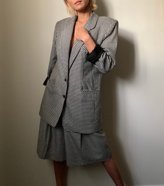 Vintage 90s Classic Checkered Shorts Suit XS S