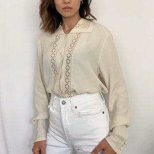 Vintage Sand Lightweight Detailed Blouse XS S image 4