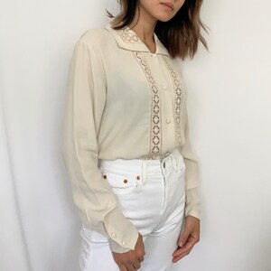 Vintage Sand Lightweight Detailed Blouse XS S image 2