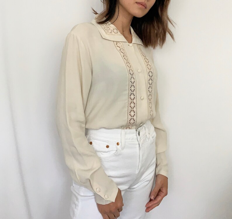 Vintage Sand Lightweight Detailed Blouse XS S image 2