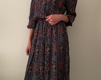 Vintage Printed Midi Dress XS S