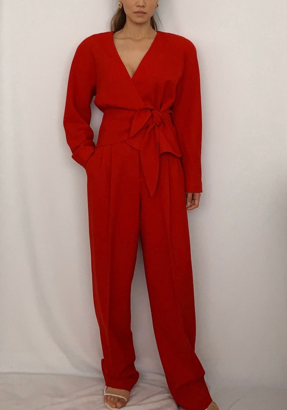 Vintage 80s Red Wool Power Suit XS S
