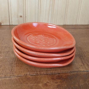 Orange Red Ceramic Spoon Rest, Handmade Stamped Ceramic Spoon Rest,  Hand Thrown Orange Red Spoon Rest
