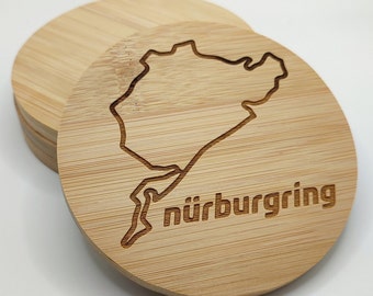 Customized bamboo coasters,F1 tracks coasters,Nurburgring,Spa,Circuit of the Americas,Personalized Bamboo Coasters Set