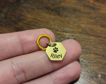 Tiny cat tag name engrave both sides stainless steel