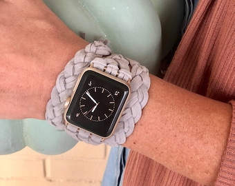 LIMITED SEASONAL COLORS Grey Braided Leather Women's Apple Watch Wrap Band