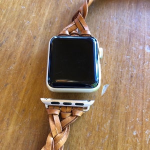 Beige Braided Leather Women's Apple Watch Wrap Band image 6