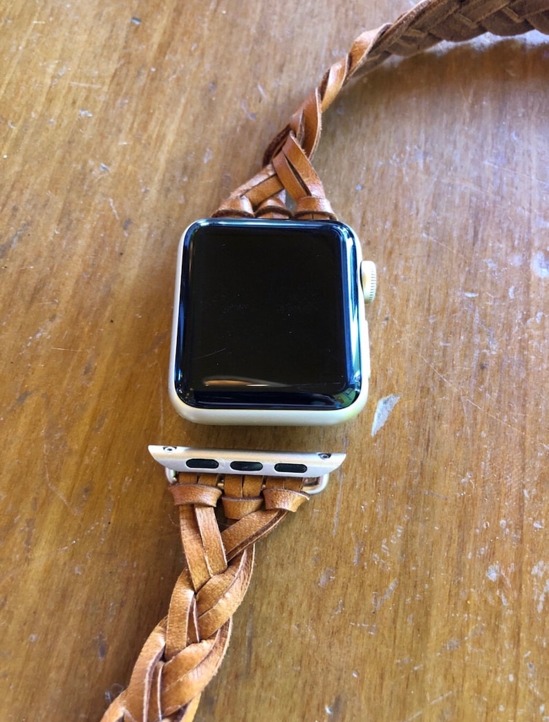 Beige Braided Leather Women's Apple Watch Wrap Band image 6