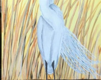 11 x 14 Acrylic Painting - Great White Egret
