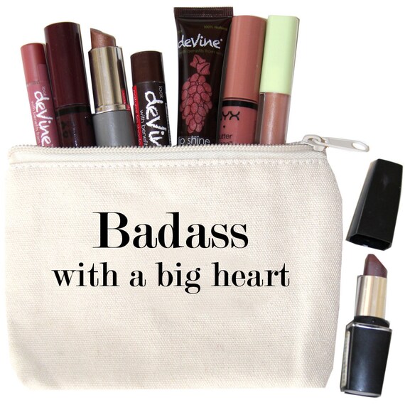 Badass With A Big Heart Small Canvas Zipper Bag Etsy