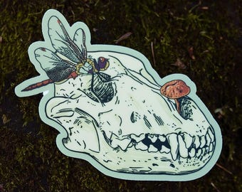 Bog Wolf Skull Dragonfly Mushroom Sticker