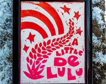 A Little Delulu Lupine Linocut Print