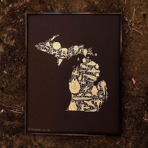 Star Wars Ships - Metallisch goldene Landkarte von Michigian (Michigan)