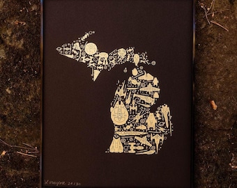 Star Wars Ships - Metallic Gold Map of Michigan