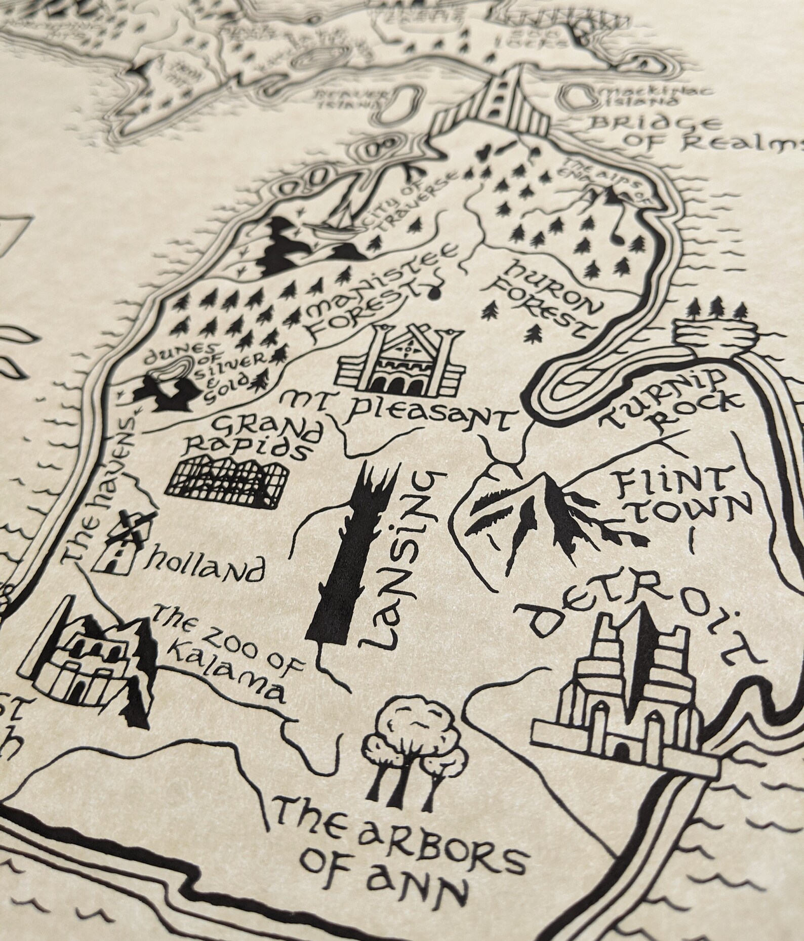 Lord of the Rings / the Hobbit Middle Earth Map of Michigan - Etsy