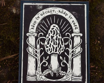 Morel Linocut Print - Keep it Secret