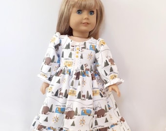 Doll Nightgown, Happy Camper - 18" doll flannelette nightgown - full length, winter doll nightgown - handmade in Canada