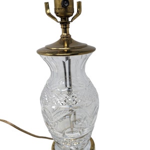 vintage 80s 14&quot; cut crystal table lamp with polished brass accents fair condition