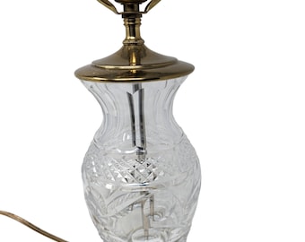 vintage 80s 14" cut crystal table lamp with polished brass accents fair condition
