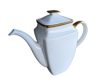 Lenox Dimensions II Collection 9" tall square eternal white and gold porcelain coffe pot server mint condition