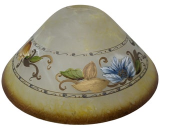 Handbemalter Vintage-Lampenschirm aus goldgelb-braunem, antik marmoriertem Glas mit Blumenmotiv, 15,5 Zoll