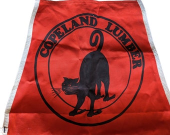 Vintage red canvas Copeland Lumber Black Cat Construction Woodworking Apron - new deadstock with tag