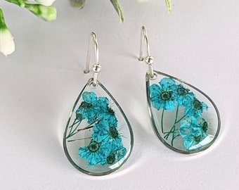 Pressed flower earrings, Bridesmaid gift, Real Flower earrings, Spring Earrings, Resin earrings. Handmade resin Pressed flower drop earrings