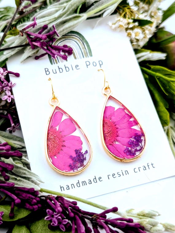 Summer Earrings, Dry Flower Earrings, Resin Earrings, Spring