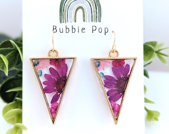 Pressed flower earrings, Resin flower, Dry flower earrings, Purple flower earrings, Handmade resin, Resin jewelry