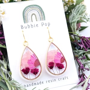 Summer earrings, Dry flower earrings, Resin earrings, Spring earrings, Prom earrings, Statement earrings, Pressed flower earrings, Resin