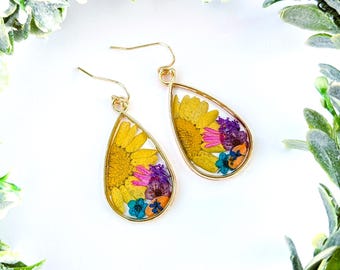 Handmade Pressed Flower Resin Earrings, Floral Jewelry