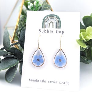 Pressed flower earrings, Resin flower, Dry flower earrings, Forget me not earrings, Handmade resin, Resin jewelry