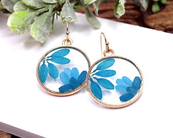 Pressed Blue Flower Resin Earrings, Summer Spring Jewelry