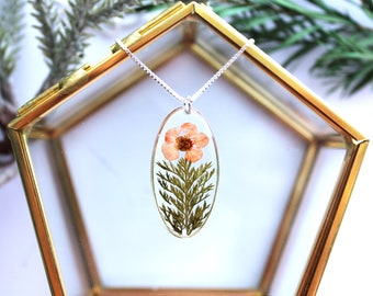 Pressed Flower Resin Pendant Necklace, Sterling Silver Chain