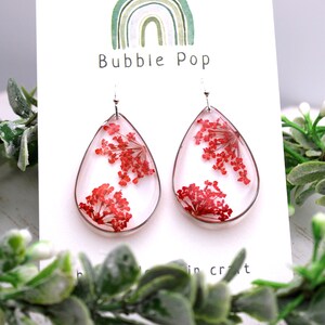 Pressed flower earrings, Resin flower, Dry flower earrings, Red flower earrings, Handmade resin, Resin jewelry