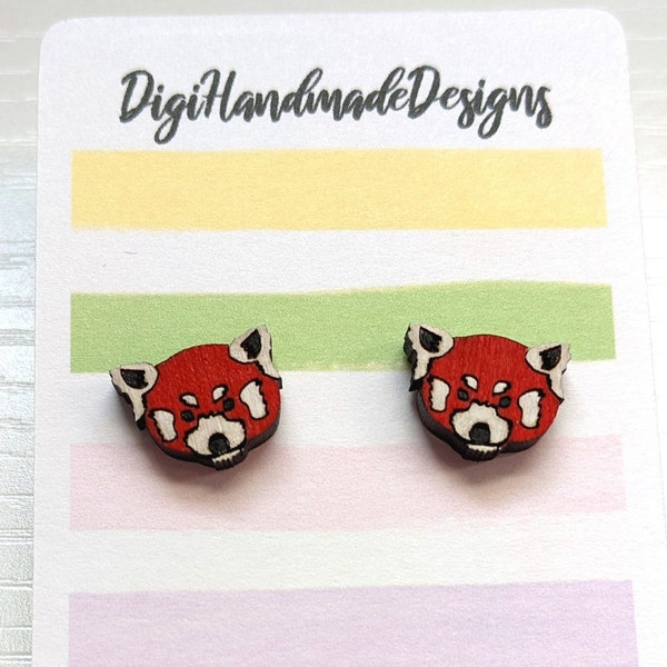 Red Panda Earrings // Panda Bear Face Studs / Bear Jewelry / Earring / Cute Pandas / Hand Painted / Handmade Earrings / Stainless Steel Post