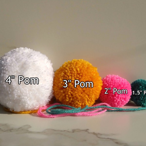 Oversize Pompoms, 3" Pom pom, 4" Pom pom, Pompoms, Large Pompoms, Giant Pom Poms, Pompoms for Hats, Craft Supplies, Handmade Pompoms, Poms